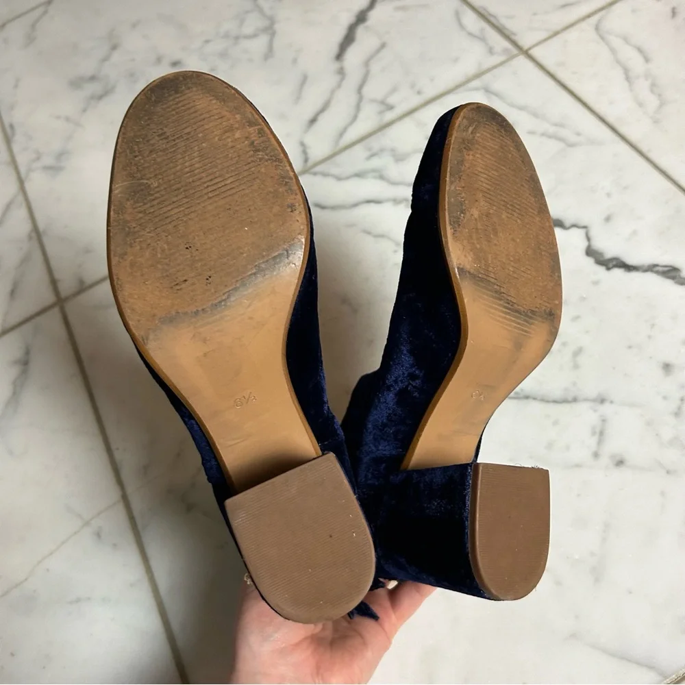 Sam Edelman The Jillian Boot Crushed Velvet Navy Blue Zipper Back Pull Size 6.5 - Picture 5 of 11